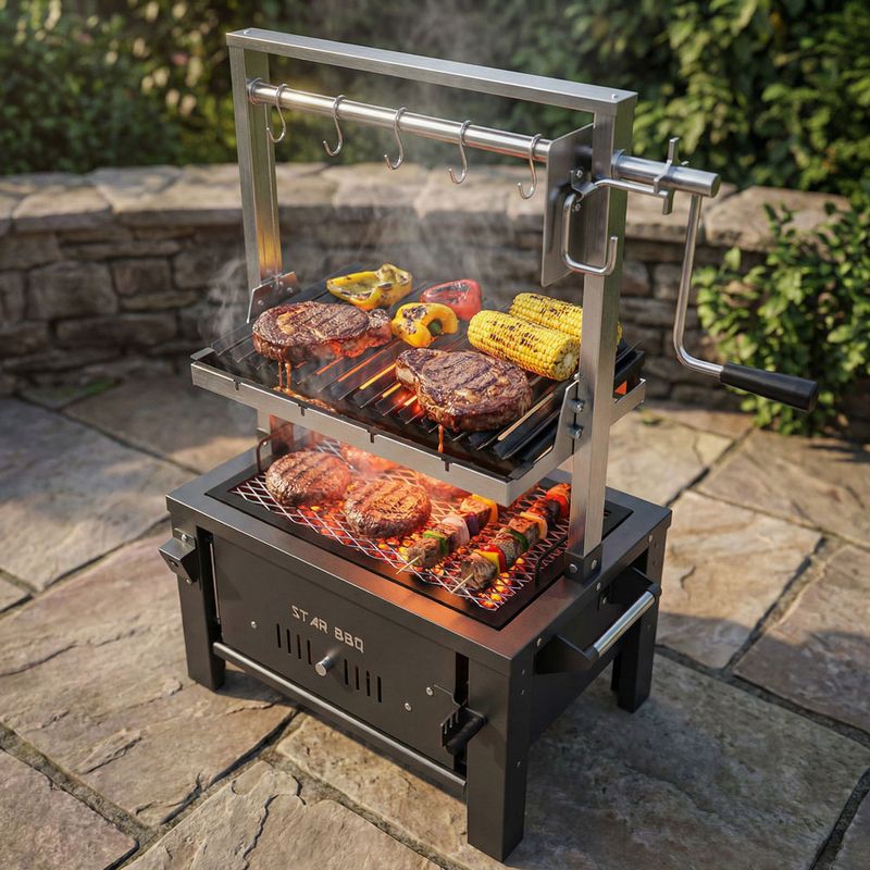 STARBBQ™ 24-Inch Santa Maria Charcoal Grill – Premium Adjustable Height System for Perfect Searing &amp; Slow Cooking