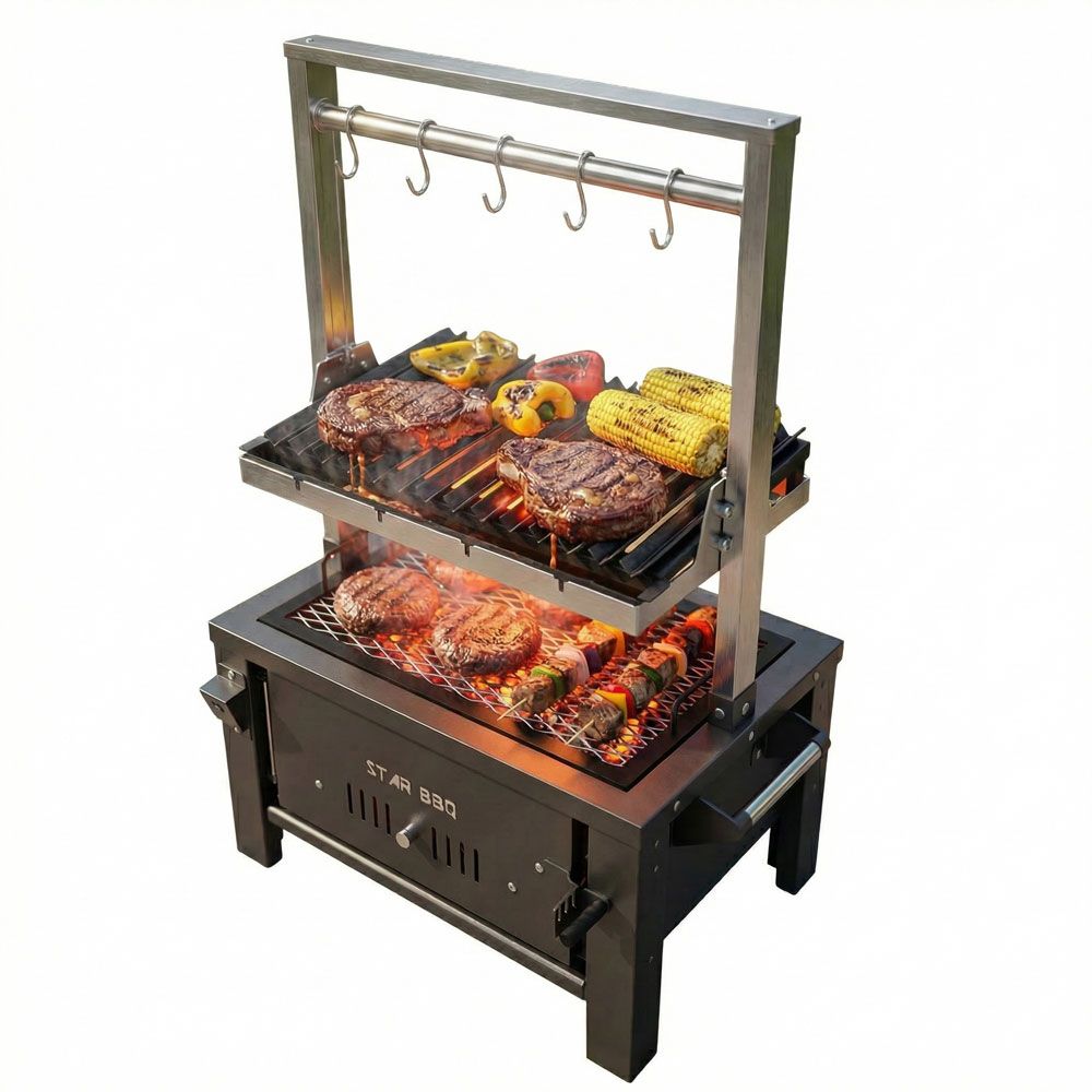 STARBBQ™ 24-Inch Santa Maria Charcoal Grill – Premium Adjustable Height System for Perfect Searing &amp;amp; Slow Cooking | STARBBQ-24CHBS-SMR-RSE-EXG