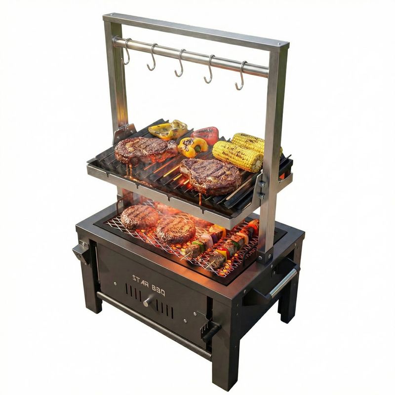 STARBBQ™ 24-Inch Santa Maria Charcoal Grill – Premium Adjustable Height System for Perfect Searing &amp;amp; Slow Cooking | STARBBQ-24CHBS-SMR-RSE-EXG