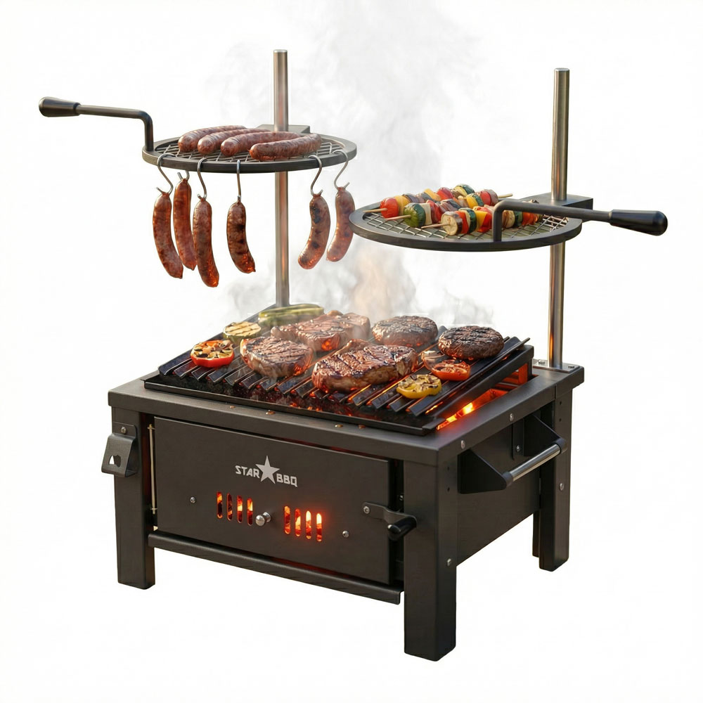 STARBBQ 24″ Charcoal Grill Package with Post-Mount Dual Griller Rim & Raised Sear Insert – Ultimate Modular Live-Fire Powerhouse | STARBBQ-24CHBS-PMR-RSE