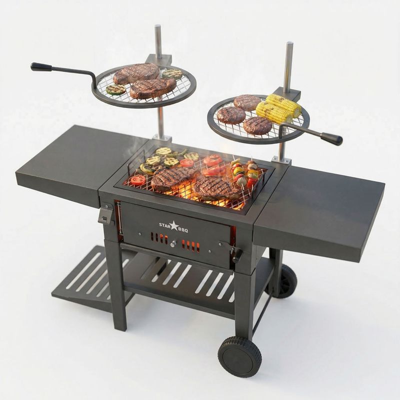 STAR BBQ™ 24" Charcoal Grill Base with Post-Mount Griller Rim &amp;amp; ExGrate – Ultimate Versatile Open-Fire Cooking Station | STARBBQ-24CHBS-PMR-EXG-CRT