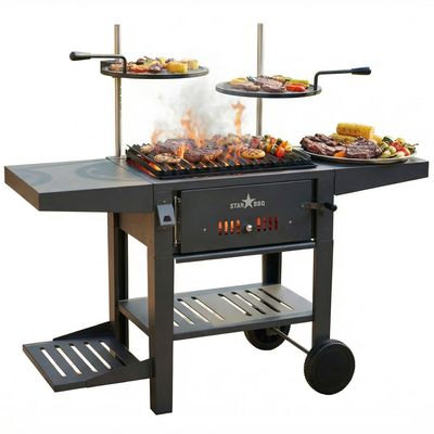 STARBBQ® 24" Post-Mount Charcoal Grill with Cart – Ultimate Heavy-Duty Open-Fire Grilling Station | STARBBQ-24CHBS-PMR-RSE-CRT