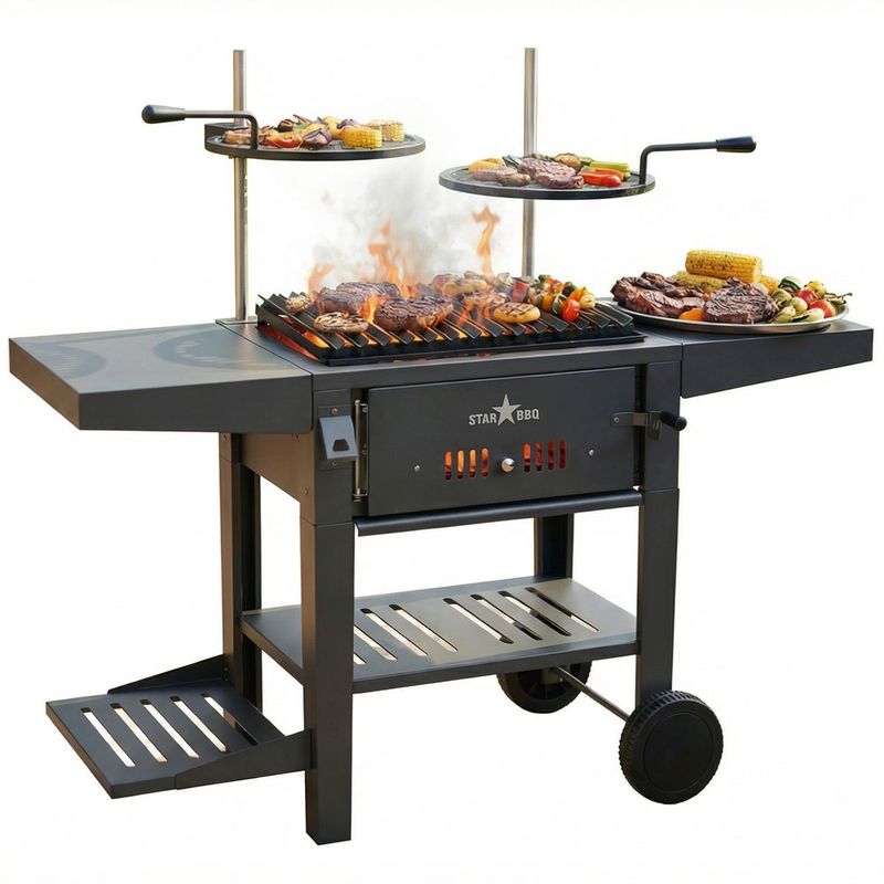 STARBBQ® 24" Post-Mount Charcoal Grill with Cart – Ultimate Heavy-Duty Open-Fire Grilling Station | STARBBQ-24CHBS-PMR-RSE-CRT
