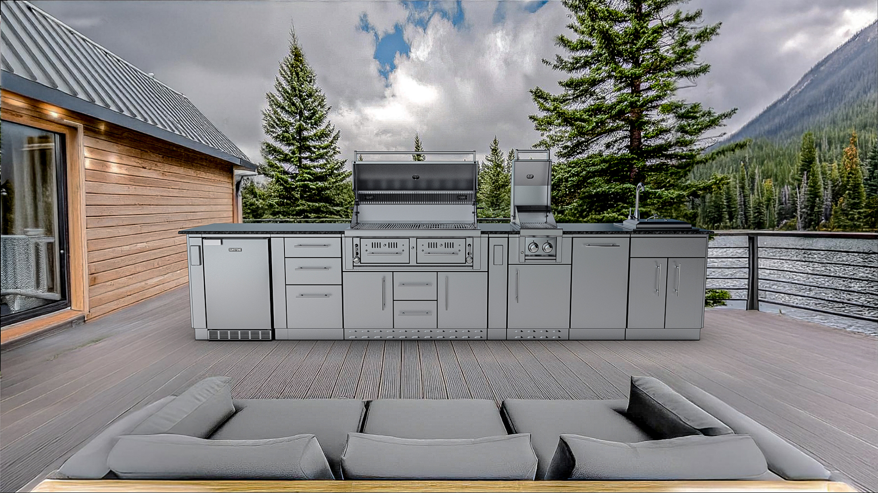 THE DALLAS 14 Foot Outdoor Cabinet Island Package with the Largest Gas Hybrid Charcoal Grill – SCPDALLAS14