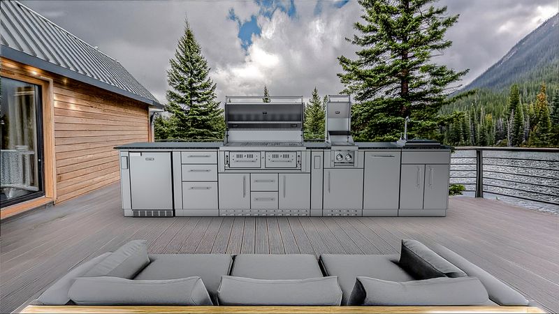 THE DALLAS 14 Foot Outdoor Cabinet Island Package with the Largest Gas Hybrid Charcoal Grill - SCPDALLAS14