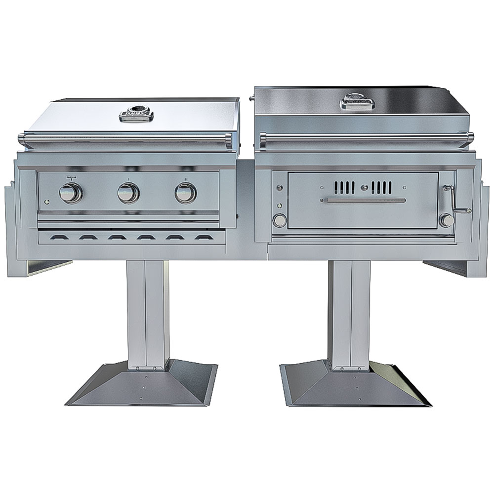 Sunstone Ruby-Hybrid Pro Duo™ – Dual Grill Gas + Charcoal/Wood Post Mount Combo Package