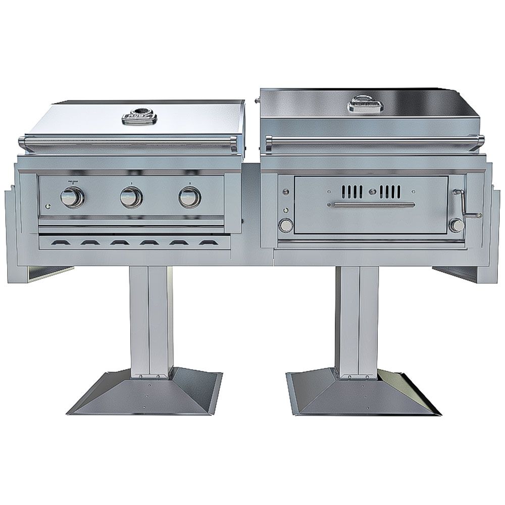 Sunstone Ruby-Hybrid Pro Duo™ – Dual Grill Gas + Charcoal/Wood Post Mount Combo Package