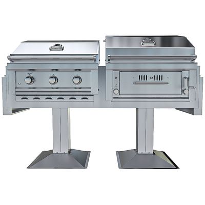 Sunstone Ruby-Hybrid Pro Duo™ – Dual Grill Gas + Charcoal/Wood Post Mount Combo Package