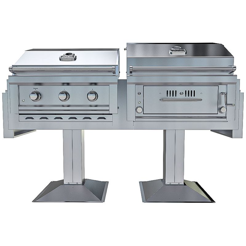 Sunstone Ruby-Hybrid Pro Duo™ – Dual Grill Gas + Charcoal/Wood Post Mount Combo Package