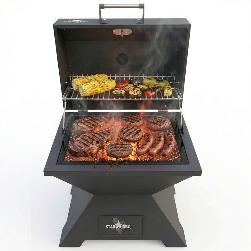 Sunstone® StarBBQ™ 24″ Smokeless Fire Pit with Smoker Hood and ExGrate – Ultimate Versatile Outdoor Cooking Hub | STARBBQ-24FPBS-HDR-EXG