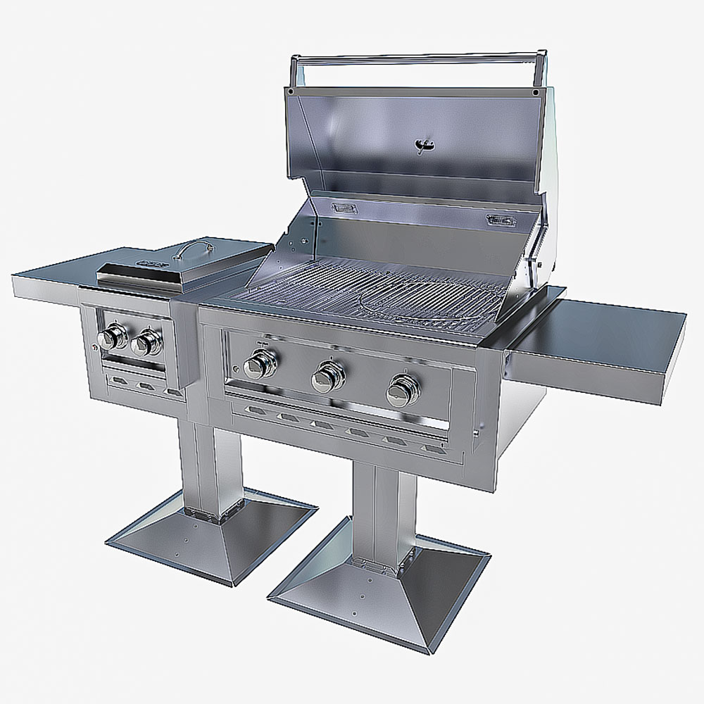 Ruby Pro Duo™ Post Mount – 3-Burner Grill & Double Versa Burner Combo Package