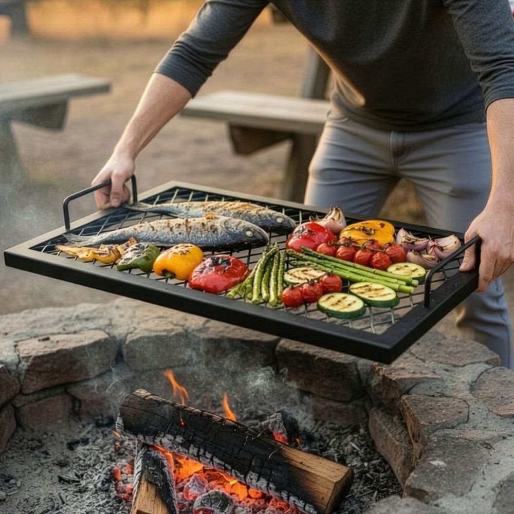 StarBBQ™ Diamond Grid Grilling Grate Insert – Heavy-Duty Campfire Grill Grate with Handles | STARBBQ-EXGRATE