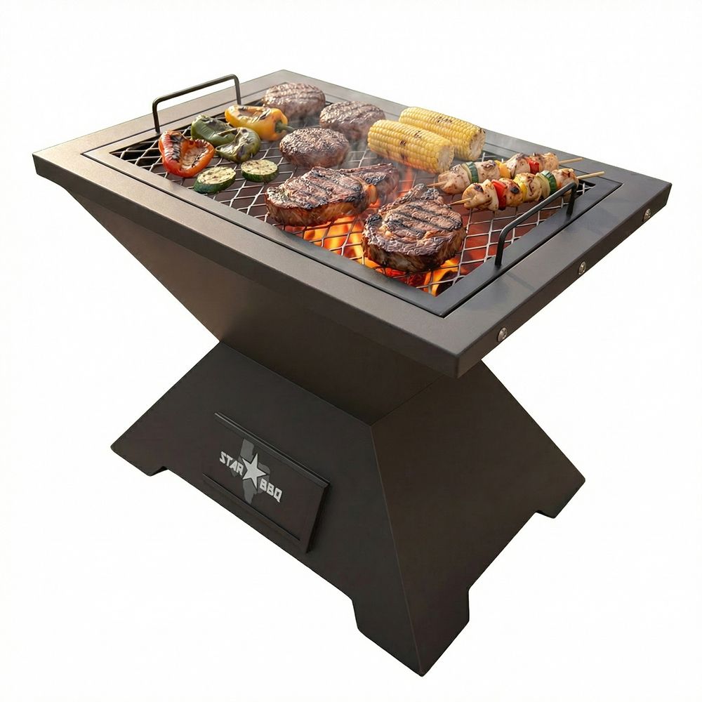 Sunstone® StarBBQ™ 24″ Smokeless Fire Pit Base with Base Rim and ExGrate – Ultimate Versatile Outdoor Cooking Hub | STARBBQ-24FPBS-BSR-EXG