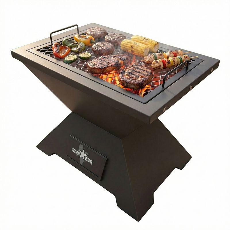 Sunstone® StarBBQ™ 24″ Smokeless Fire Pit Base with Base Rim and ExGrate – Ultimate Versatile Outdoor Cooking Hub | STARBBQ-24FPBS-BSR-EXG