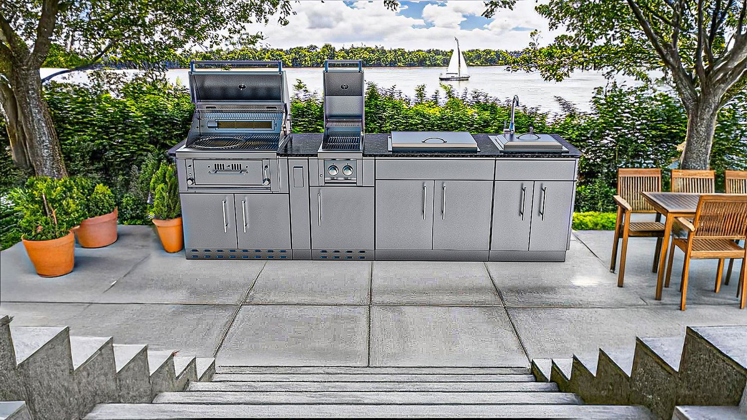 THE ALAMO 10 Foot Outdoor Cabinet Island Package with Hybrid Grill - SCPALAMO10