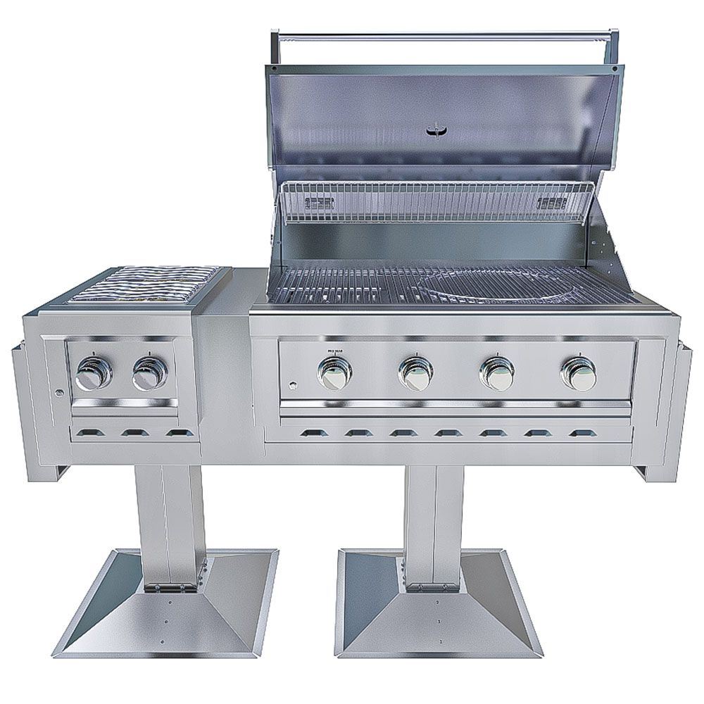 Ruby Elite Pro Duo™ Post Mount – 4-Burner Grill &amp;amp; Double Versa Burner Combo Package