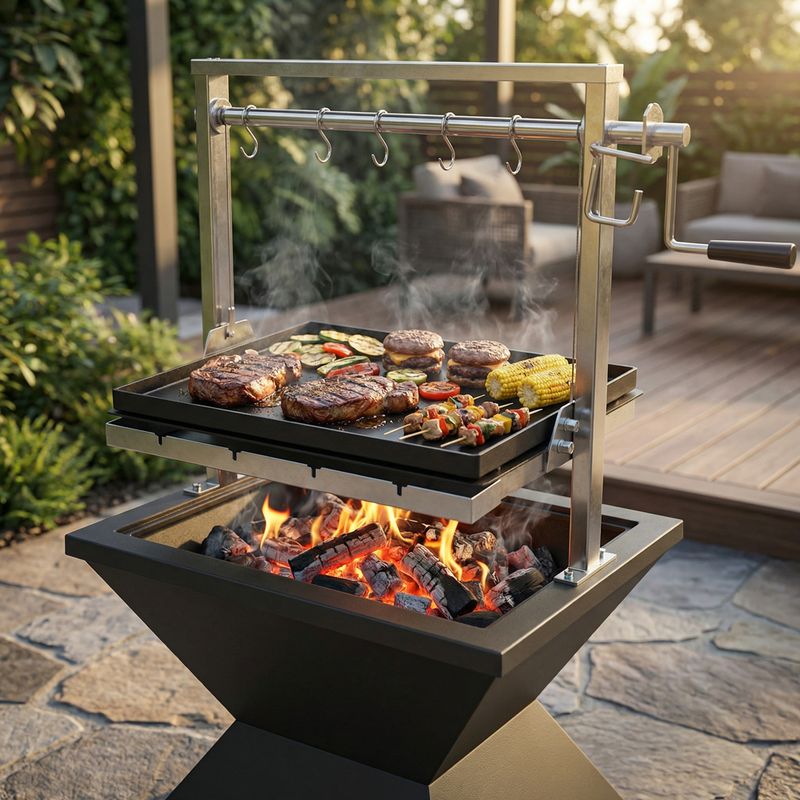 Sunstone® StarBBQ™ 24″ Smokeless Fire Pit Base with Santa Maria Rim and Raised Griddle – Ultimate Versatile Outdoor Cooking Hub | STARBBQ-24FPBS-SMR-RGR-EXG