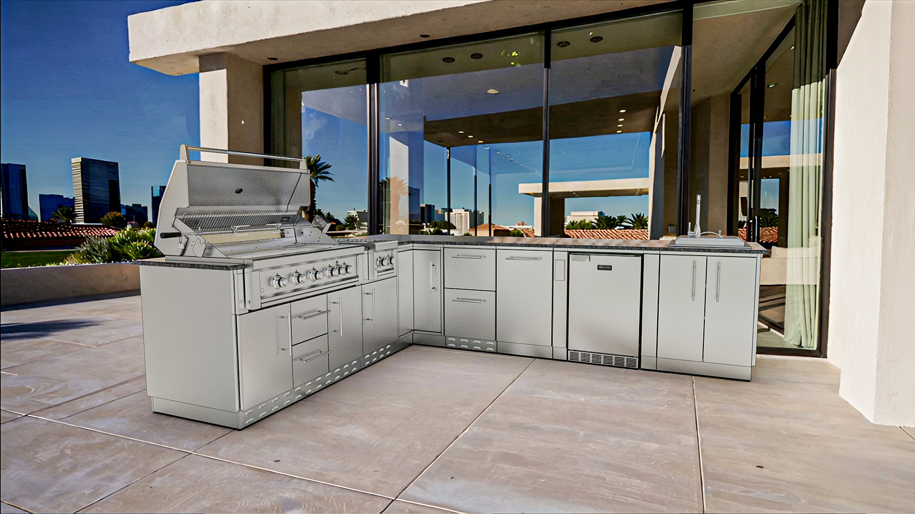 Rancher L‑Shaped Outdoor Kitchen Package – 8′11″ × 11′ Full Island + Appliances-SCPRANCHER8.10BY11