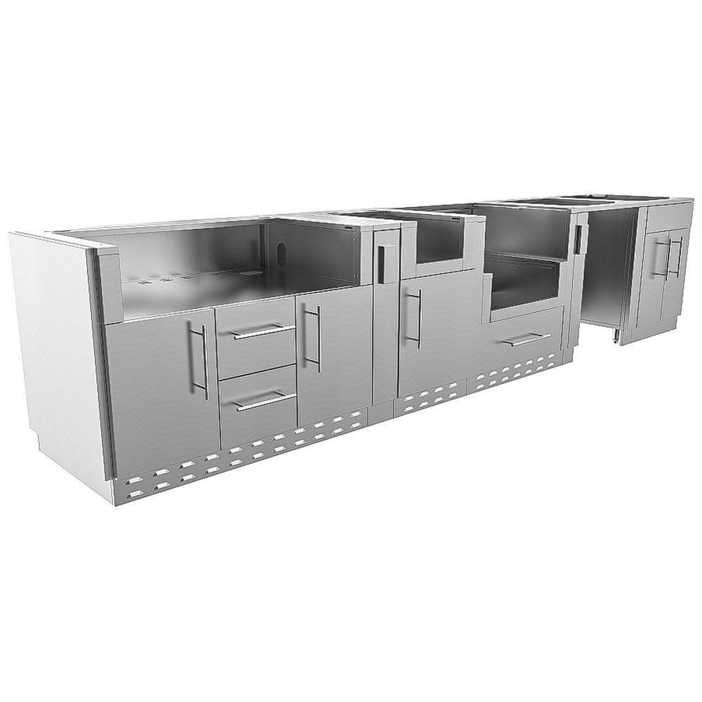 Hill Country Outdoor Kitchen Base Cabinet Package – SBP‑HILLCOUNTRY/BASE 13′6″