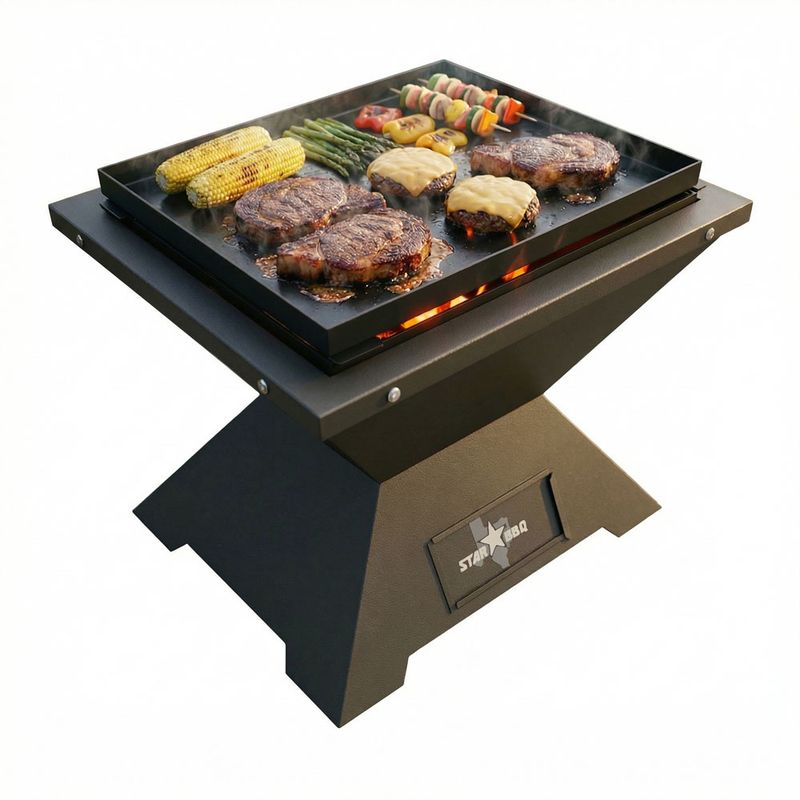 Sunstone® StarBBQ™ 24″ Smokeless Fire Pit Base with Base Rim and Raised Griddle – Ultimate Versatile Outdoor Cooking Hub | STARBBQ-24FPBS-BSR-RGR