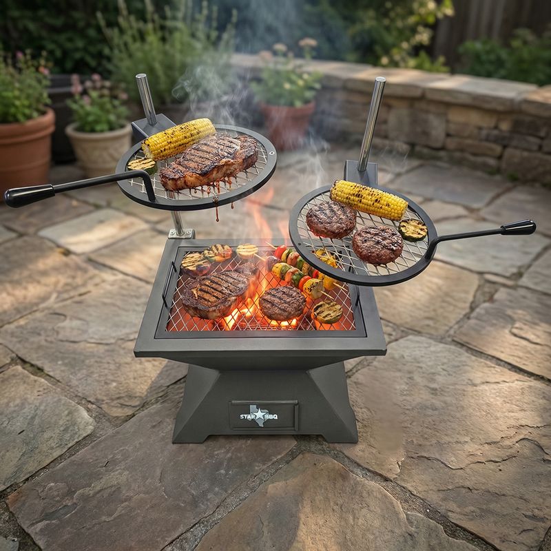 ​STARBBQ™ 24 Inch Smokeless Fire Pit Grill – Ultimate Portable Dual Swing-Out Griller with Diamond Grid ExGrate