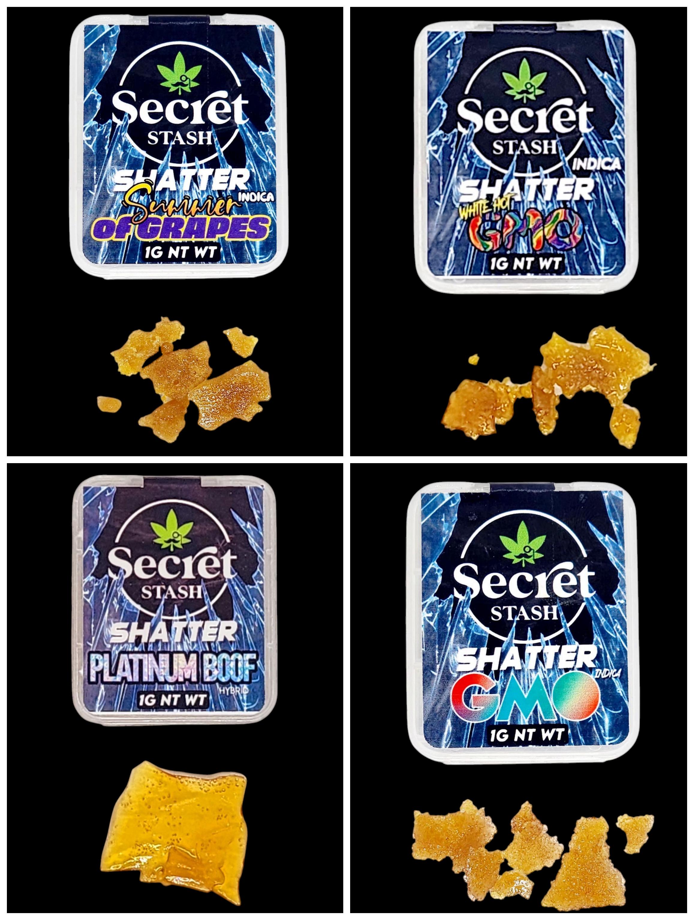 Secret Stash - Shatter in .5-gram & 1-gram opt. Secret Stash - Shatter in .5-gram & 1-gram opt.