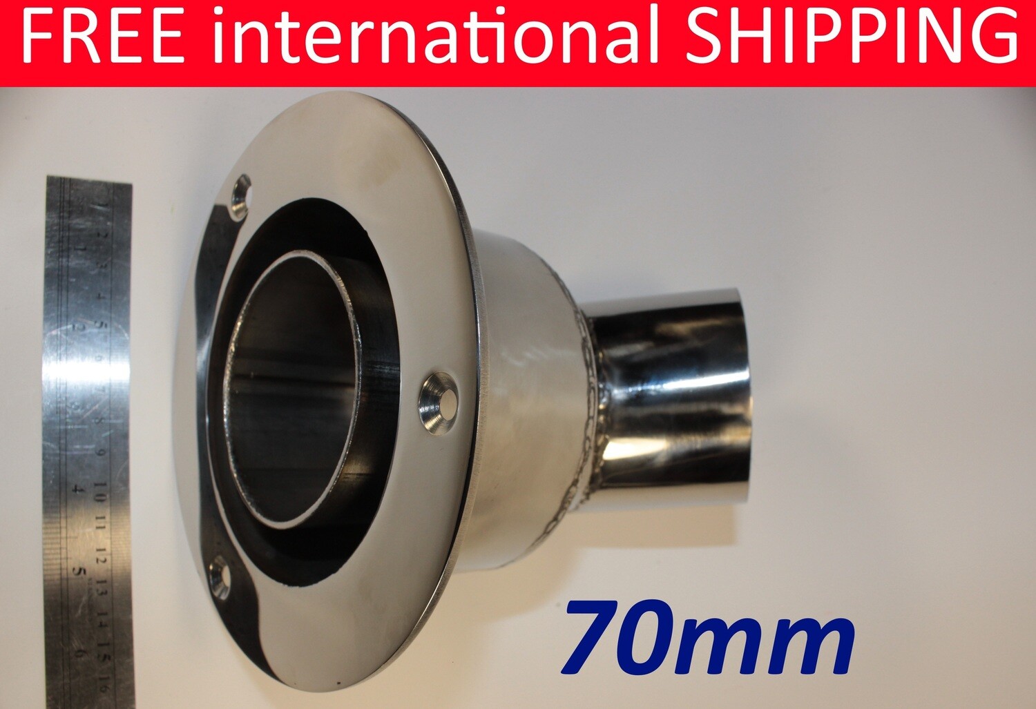 Exhaust thru hull outlet / skin fitting 70mm (angled marine stainless steel)
