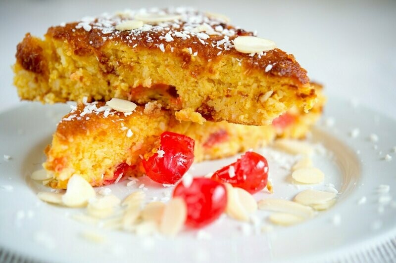 Cherry, Coconut & Orange Traybake (Gluten Free)