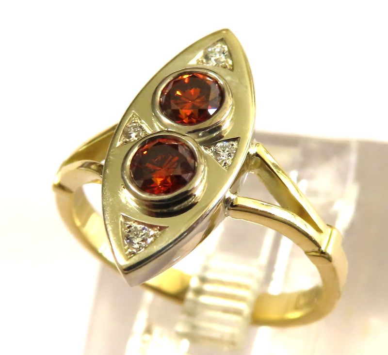 &quot;Art Deco&quot; ring with Orange Champagne Diamonds (0.45ct) &amp; Diamonds ring in 9ct 2 tone gold