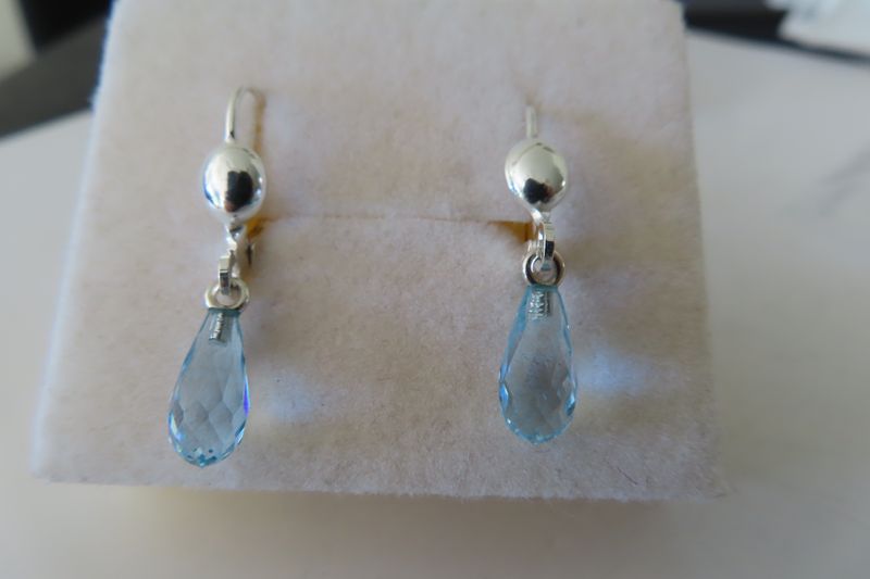 Blue Topaz briolette earrings in silver lever backs