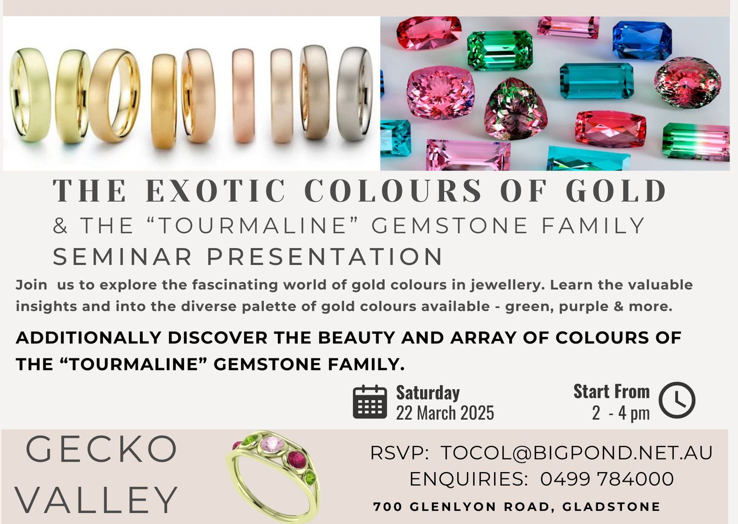 The Exotic Colours of Gold Jewellery &amp; Tourmaline gemstone family seminar RSVP