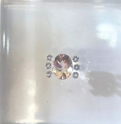 2.49 ct oval cut Morganite &amp; 6 flawless White Sapphires gemstones Major Raffle Ticket Purchase 2025. Valued at $1,470