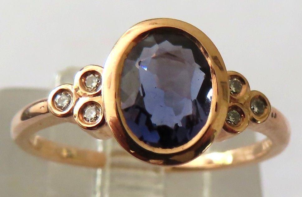 Iolite (0.65ct) &amp; Diamonds ring in 9ct rose gold