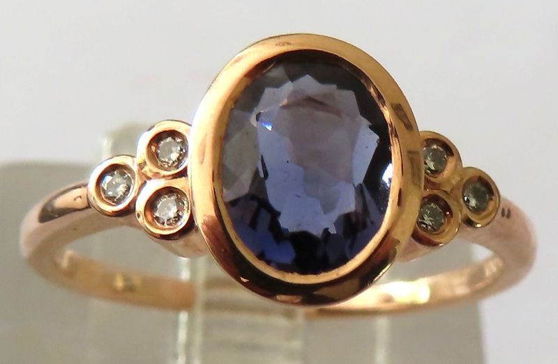 Iolite (0.65ct) &amp; Diamonds ring in 9ct rose gold