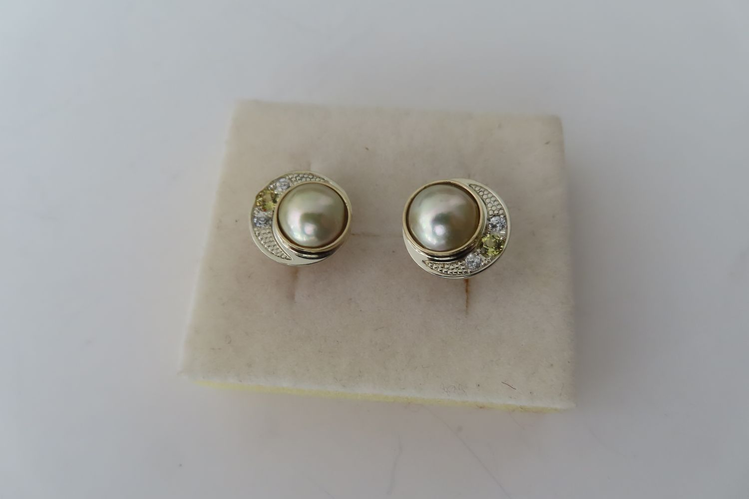 South Sea mabe pearls &amp; yellow sapphires earrings