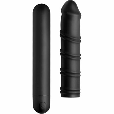 BANG! XL Bullet and Swirl Ribbed Sleeve - Rechargeable - Black