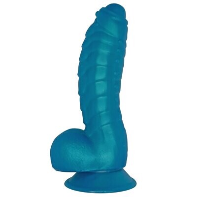 5" Fantasy-X Ribbed Dildo with Balls - Iridescent Turquoise