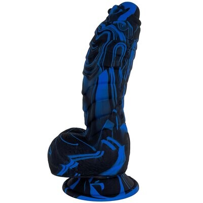 5" Fantasy-X Ribbed Dildo with Balls - Blue and Black