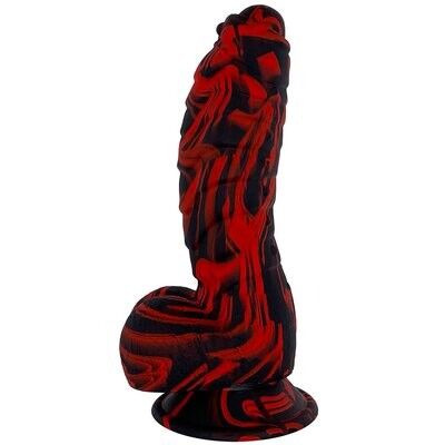 5" Fantasy-X Ribbed Dildo with Balls - Black & Red