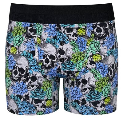 Rise Button Fly Boxer+ Harness - Succulent Skulls