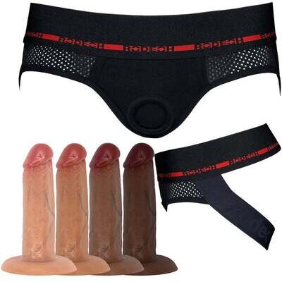 Jock Harness and 5.5" SoReal Posable Silicone Dual Density Dildo - PACKAGE DEAL
