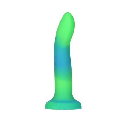 7" Rave Glow in the Dark Posable Silicone Dildo - Green and Blue