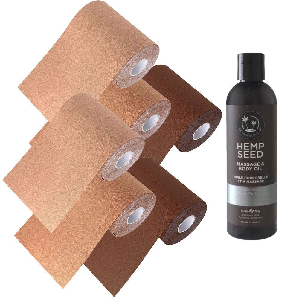 2 Pack 4&quot; Wide Roll of Body Tape by Unique and 8oz. Unscented Removal Oil