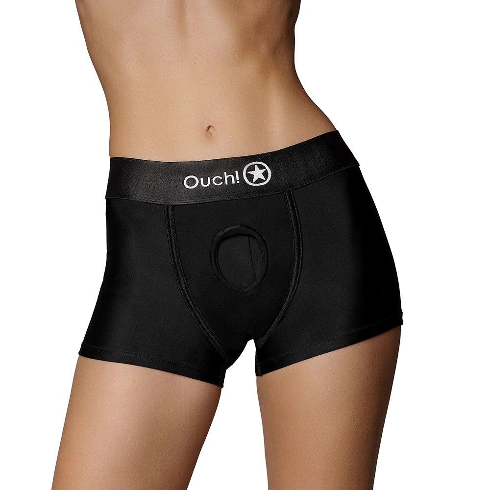 Ouch! Vibrating Strap on Boxer Harness - Black