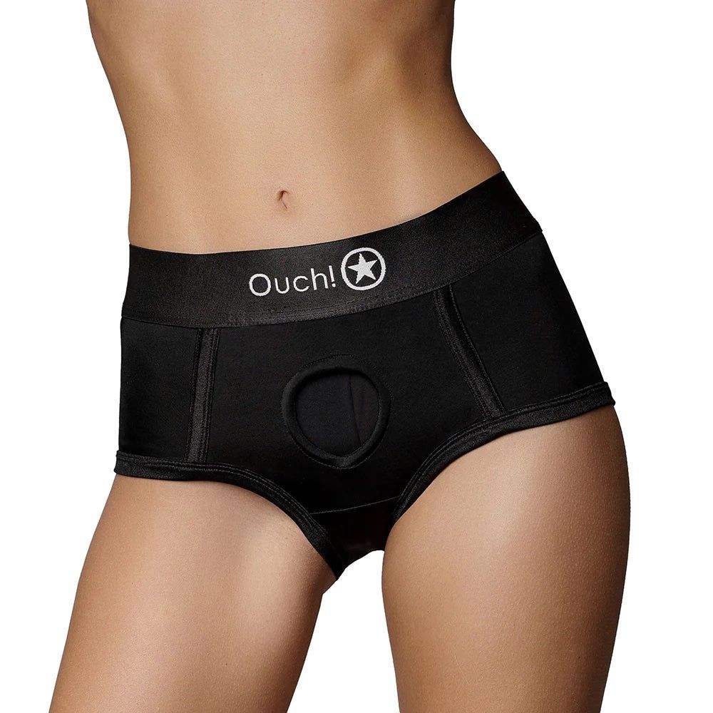 Ouch! Vibrating Strap on Brief Harness - Black