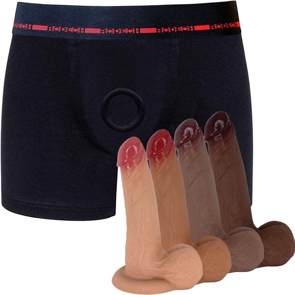 Classic Boxer+ Harness - Black &amp; Red and 7&quot; 2nd Gen Slyder Plus Dildo - PACKAGE DEAL