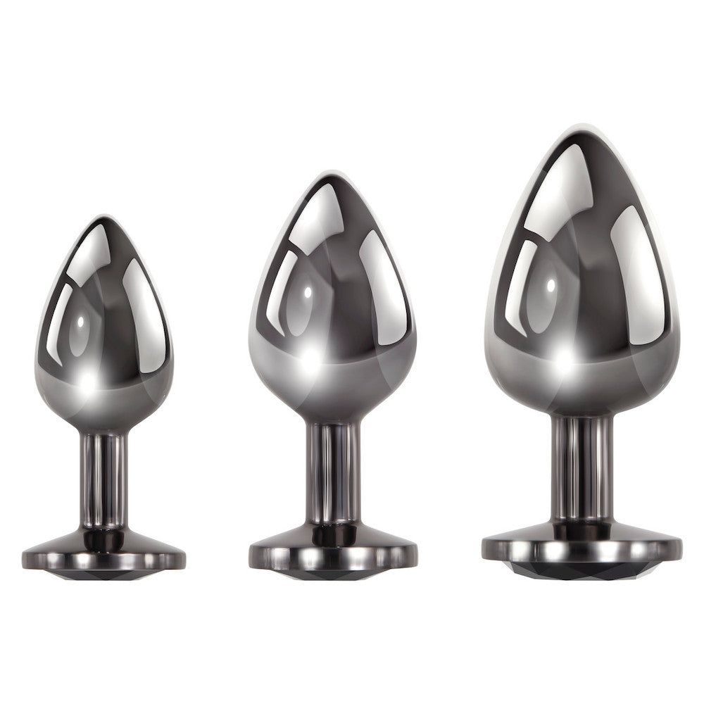 Black Gem Anal Plugs - Set of 3 - Chrome