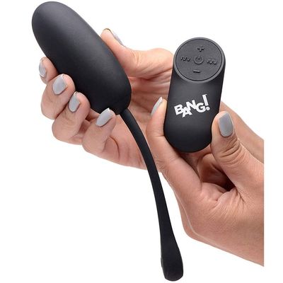 BANG! 28X Plush Silicone Rechargeable Egg - Remote Control - Black