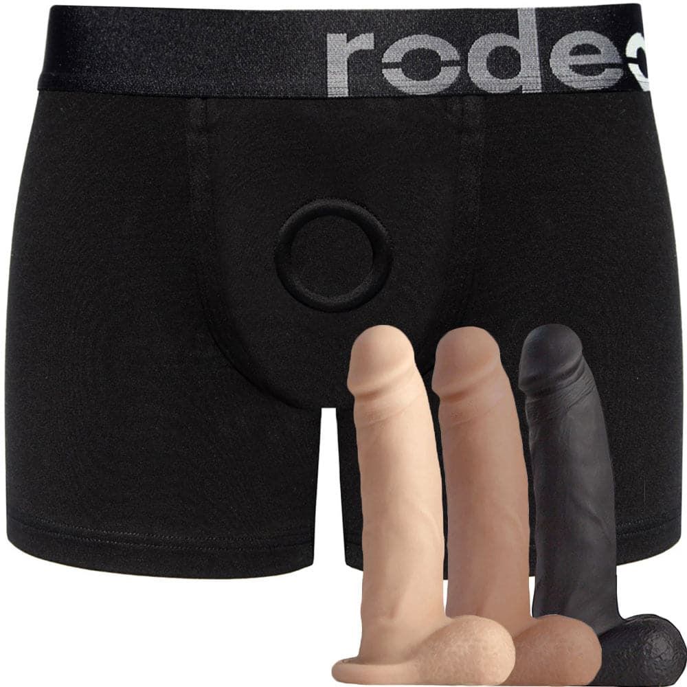 Classic Black Boxer+ Harness and 5.75&quot; Realistic Dildo - PACKAGE DEAL