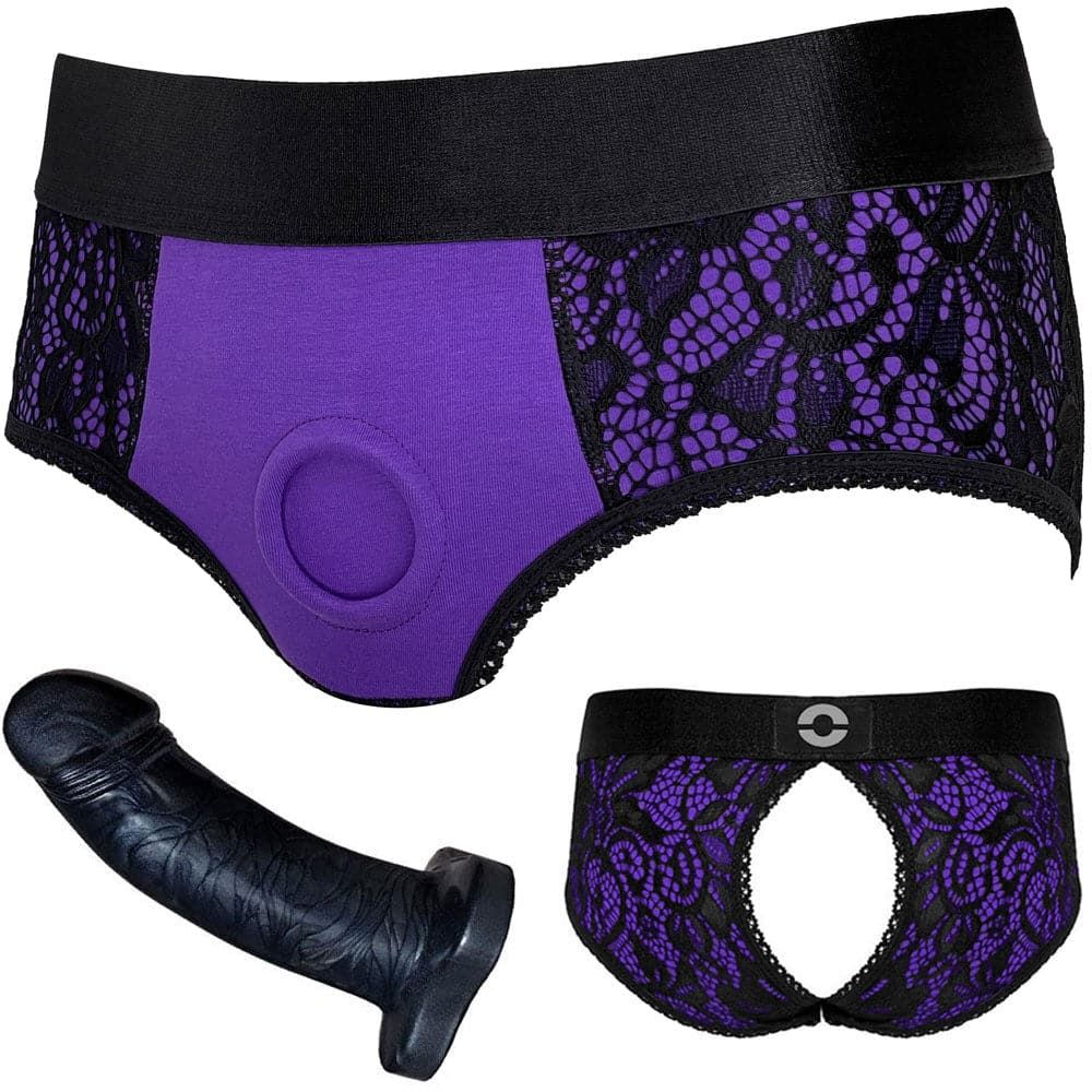 Pleasure Kit - Crotchless Panty Purple and 5&quot; Black Pearl Dildo - PACKAGE DEAL
